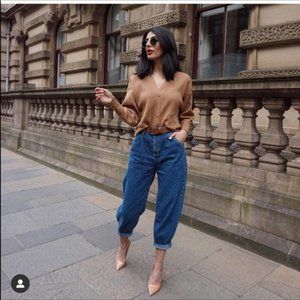 Zara Blue High Rise Balloon Fit Jeans 